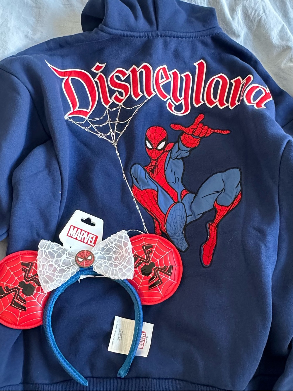 New Disney Disneyland Avengers Campus Spider-Man ADULT Zip Up Hoodie XS + Ears